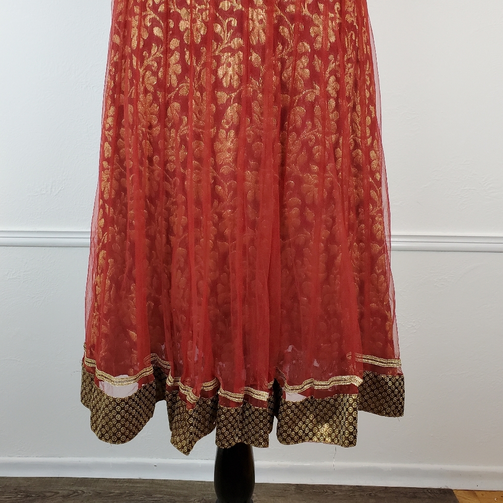 Traditional Indian Dress Pakistani Beaded Floral Embellished Metallic Burnt Red - Picture 7 of 16